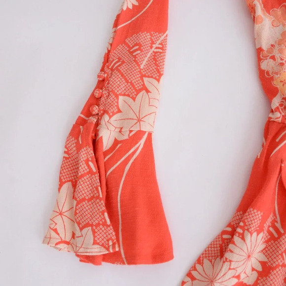 Free People Mixed Print Twist Orange Floral Boho  Maxi Dress XS - Picture 10 of 16
